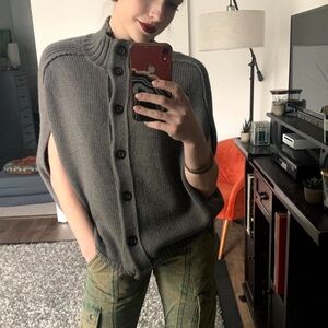 Banana Republic Women's Gray Button-Up Cape/Poncho Sweater